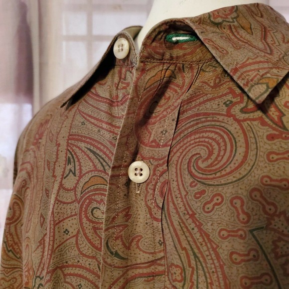 TOMMY HILFIEGER Vtg.90's ST.PATRICK DAY OLIVE GREEN LS. ALL Paisley Button Up Lg - Picture 5 of 12